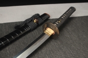 HY-276精雕铜装鎏24k真金-真鱼皮柄纸-地肌钢本三枚直纹烧刃武士刀——雄狮