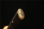 HY-322精雕黄铜仿古剑装-大马士革钢天梯纹全磨—大漆鞘武士刀——六字真言