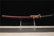 HY-322精雕黄铜仿古剑装-大马士革钢天梯纹全磨—大漆鞘武士刀——六字真言