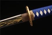 HY-332精雕黄铜仿古剑装-高碳钢发黑白刃腐蚀雕刻闪电纹理武士刀——闪电之刃
